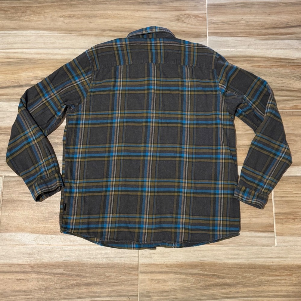 Patagonia Mens Fjord Organic Cotton Flannel Shirt XL Grey Blue Plaid Button Down - Picture 3 of 6